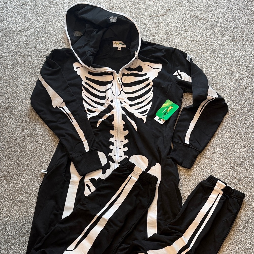 Tipsy Elves Skeleton Jumpsuit - Black and White